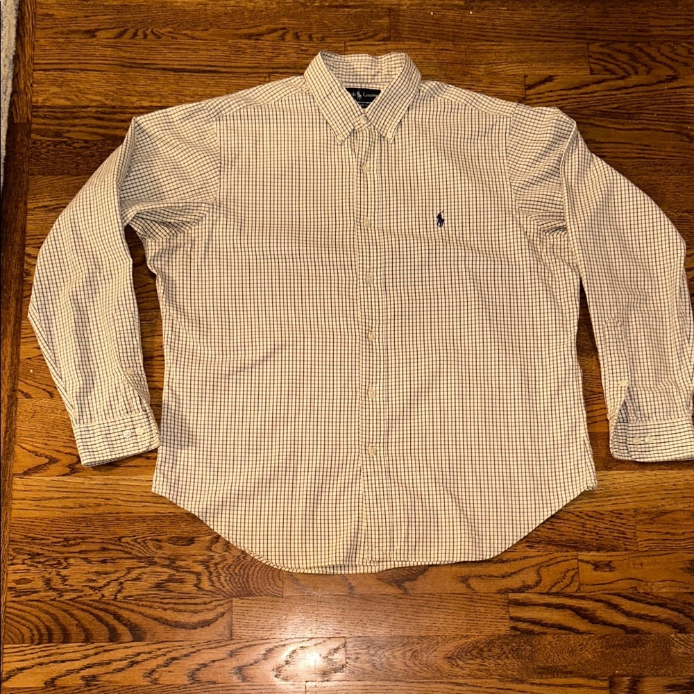 Polo by Ralph Lauren Blue and Off White Gingham Button-Down Shirt 16.5 Large